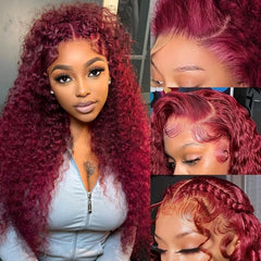 ANDRIA 13x4 HD lace front wig in wine red with deep wave for natural hairline versatility.