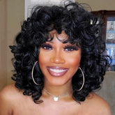 Andromeda curly wig with soft black bangs for everyday natural styling