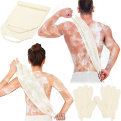 Anezus set exfoliante de espalda y guantes beige para exfoliar suavemente la piel