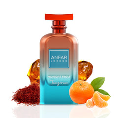 ANFAR LONDON Midnight Frost Tangerine bottle on display, long-lasting citrus-amber warmth for daily wear.