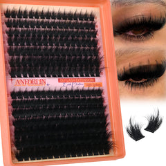 Anforlin thick lash clusters 180D-280D for dramatic 12–22mm eyes with rich volume.