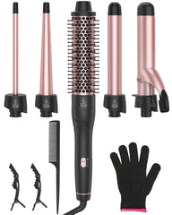ANIEKIN 5-in-1 curling set with interchangeable irons for versatile styling on all hair types.