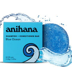 ANIHANA barra shampoo acondicionador azul océano para cabello limpio y fresco