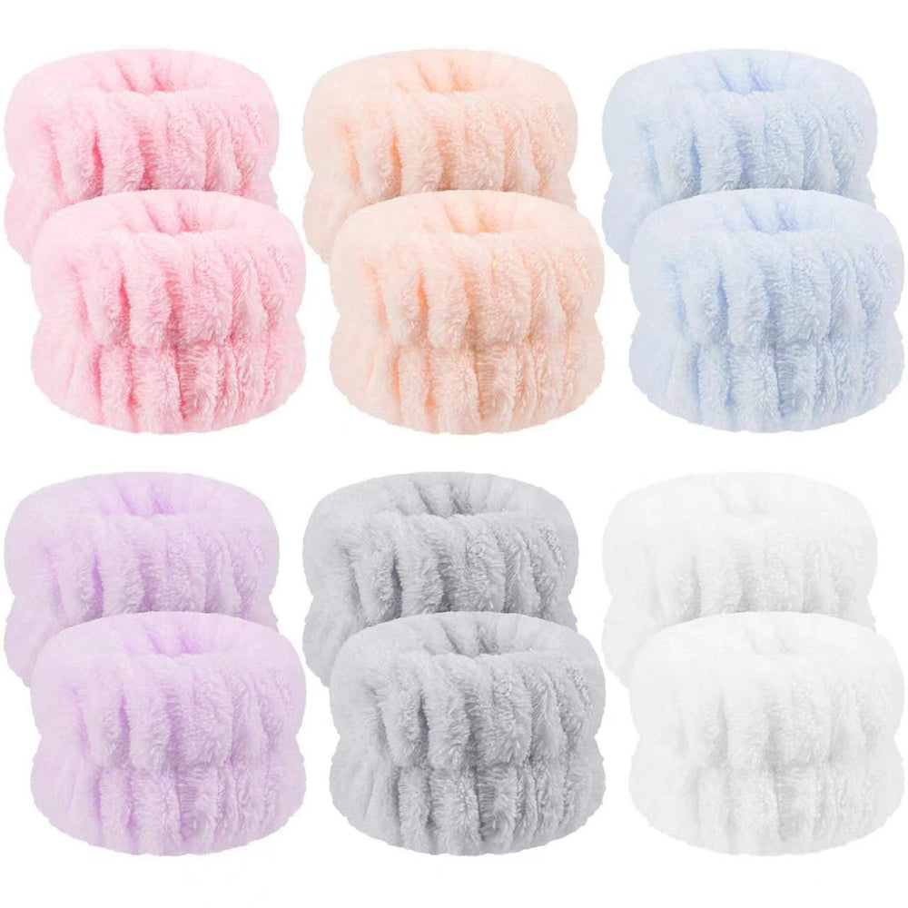 Anmieciu wrist washband set with six colorful pairs for mess-free face washing.