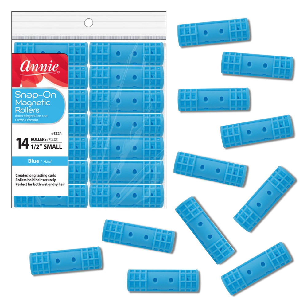 Annie Snap-On rollers blue pack for secure, pin-free styling