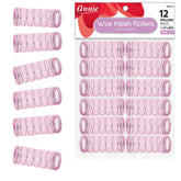 Annie Wire Mesh Rollers large pink in hand for voluminous heatless curls.