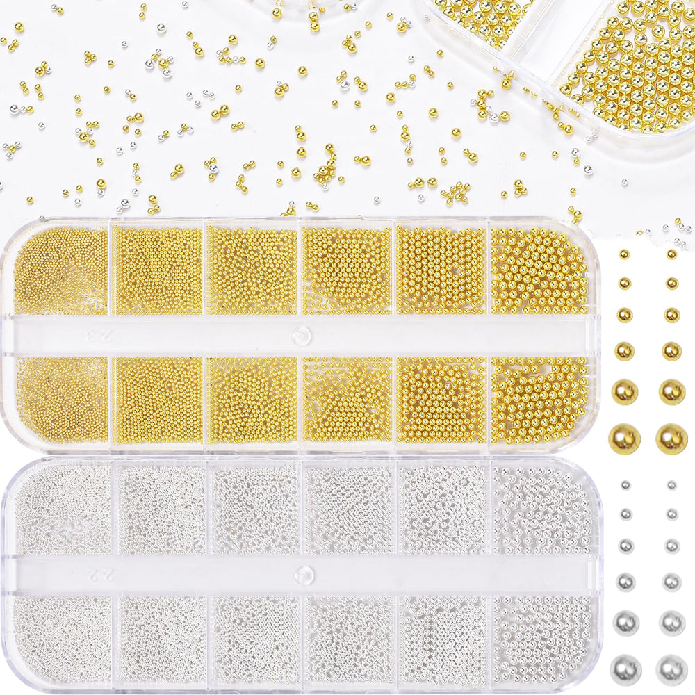 AnoleAir packaging of silver and gold caviar beads for elegant nail art.