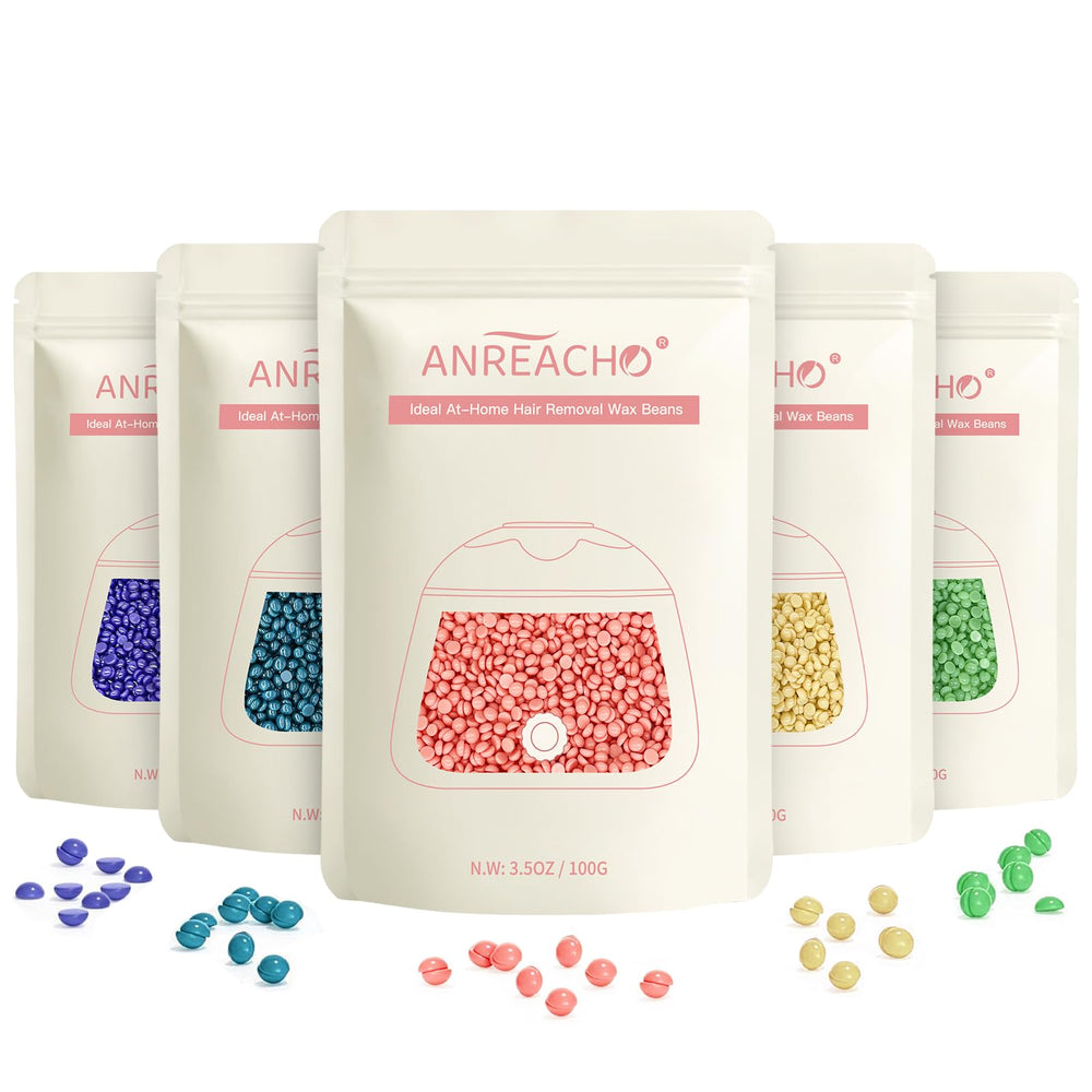 ANREACHO five-color hard wax beads set ready for hair removal on all areas.
