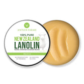 Antler Farms lanolin 100g tin displaying pure, deep moisturizing protection for dry skin.