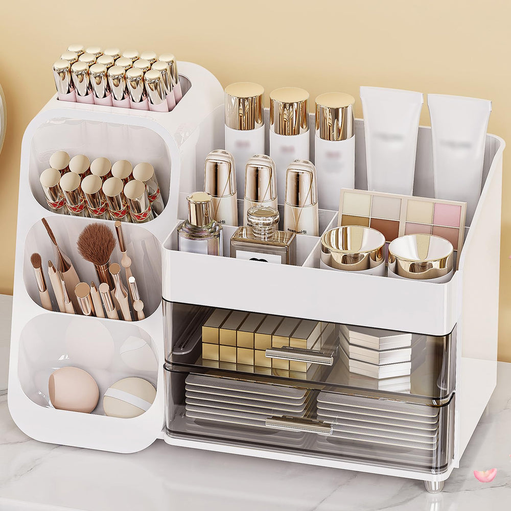 Anylady makeup organizer with drawers in white keeps cosmetics neatly organized and within reach.