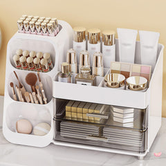 Anylady makeup organizer with drawers in white keeps cosmetics neatly organized and within reach.