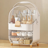 Anylady makeup organizer in rose gold with a top-down view showing neat storage for a tidy vanity.