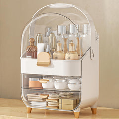 Anylady makeup organizer in rose gold with a top-down view showing neat storage for a tidy vanity.