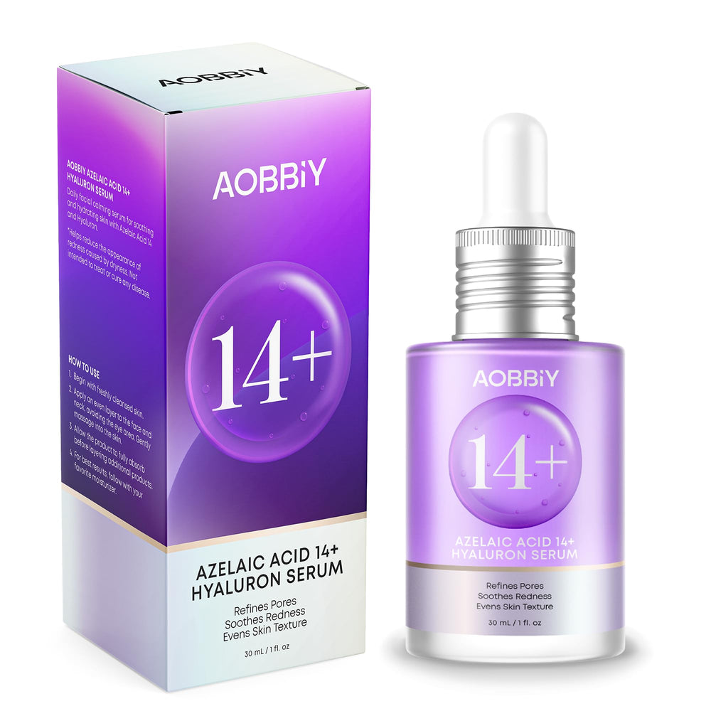 AOBBIY Serum Azelaico para rostro, botella detallada, ayuda a calmar enrojecimiento visible.