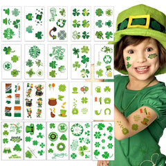 AOYOO St Patrick's Day tattoos, 20 sheets shown, ideal for festive party decor.