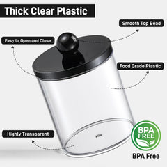 AOZITA acrylic cotton swab dispenser with black lid enhances bathroom organization.