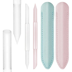 Apausvcm glass cuticle pusher set in green and pink with leather cases for travel