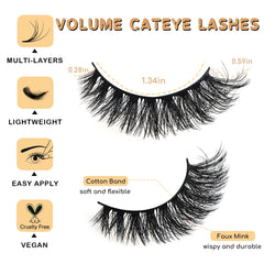 APCYUST Lashes Cateye Closeup Medium Length enhances eye shape with natural look.