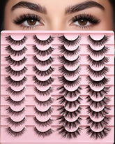 APCYUST Lashes Wispy Cat Eye full look with soft, fluffy fibers.