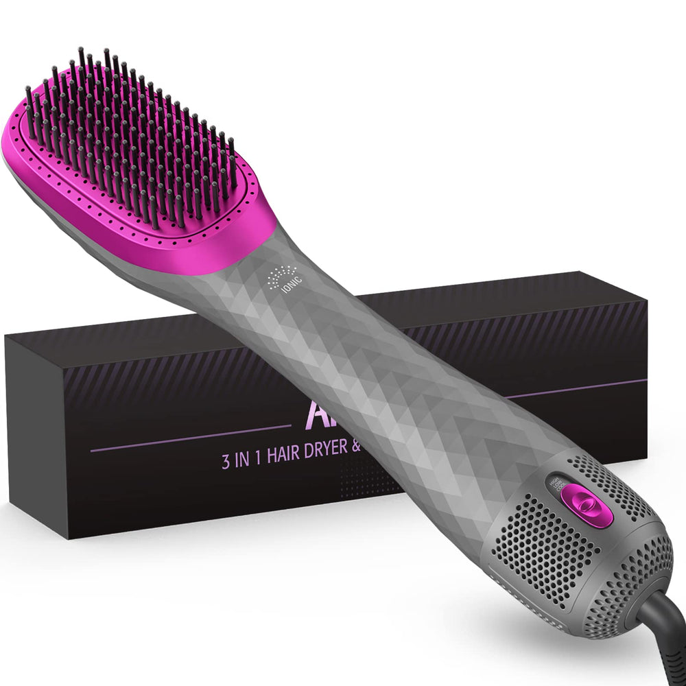 APOKE 3 in 1 hair dryer brush gray front view for fast one-step drying and styling
