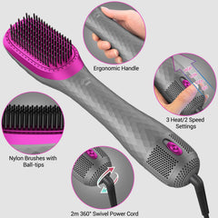 APOKE 3 in 1 hair dryer brush gray with negative ion technology reduces frizz