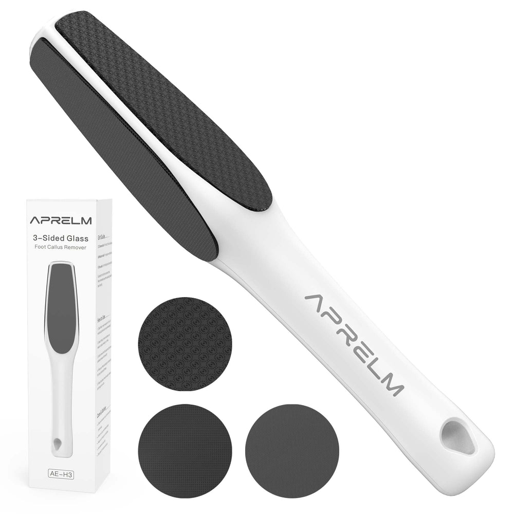 APRELM 3-sided nano glass foot file with coarse grit for rough skin smoothing.