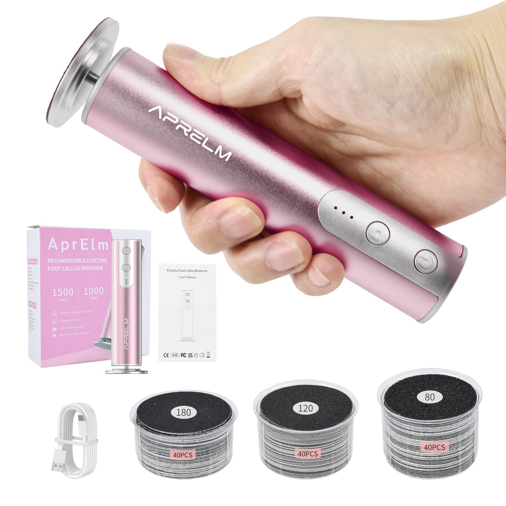 APRELM rechargeable foot callus remover in rose pink for at-home pedicure smoothing