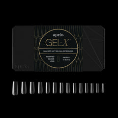 Tapas cuadradas APRÉS Gel-X en caja, acabado uniforme para un look profesional.