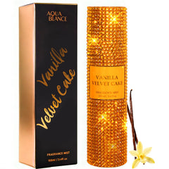 AQUA BLANCE Vanilla Velvet Cake bottle highlights warm vanilla scent for daily fragrance.