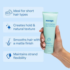AQUAGE Transforming Paste tube closeup highlighting convenient 4 oz size.
