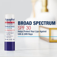 Aquaphor Lip Repair Stick SPF 30 glides on smoothly for immediate moisture.