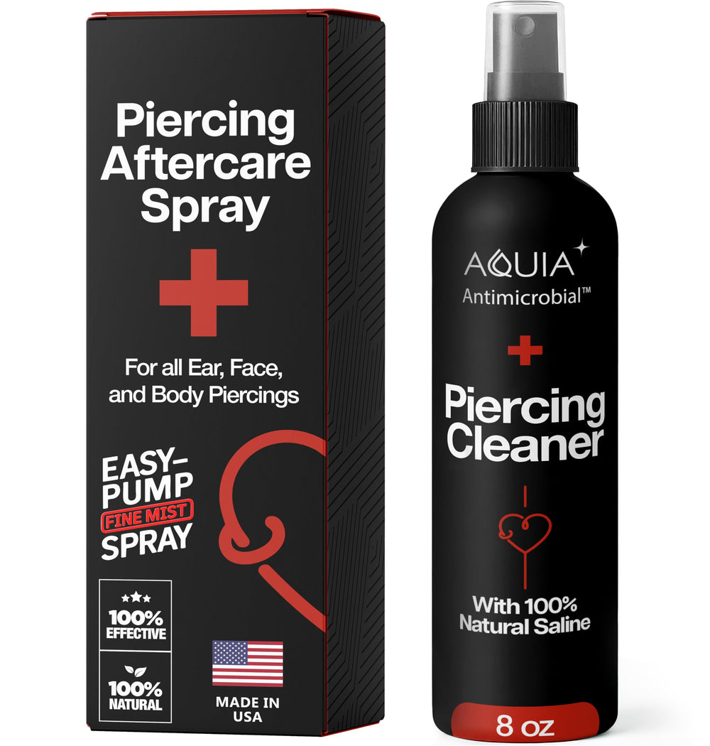 Aquia Spray de cuidado para perforaciones, botella 8oz, limpieza suave de perforaciones.
