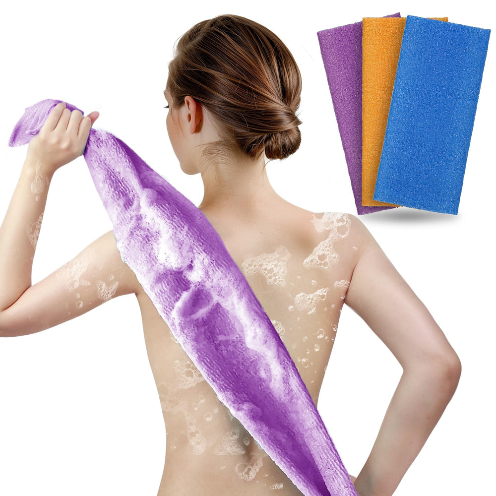 ARCH&M 3 pack toallas exfoliantes para cuerpo, estilo coreano-japonés, exfolian suavemente durante la ducha