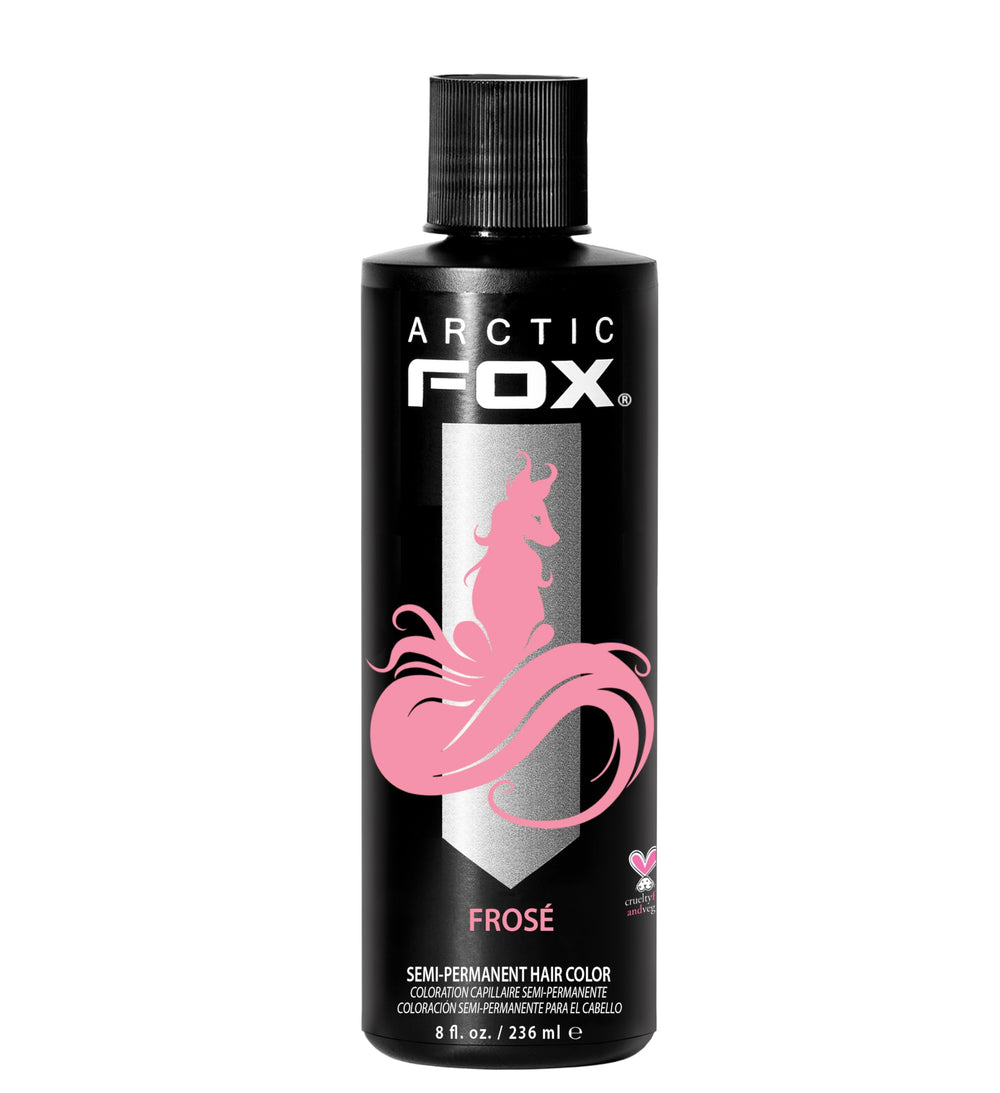 ARCTIC FOX FROSE pastel pink bottle shows vibrant color on lightened hair