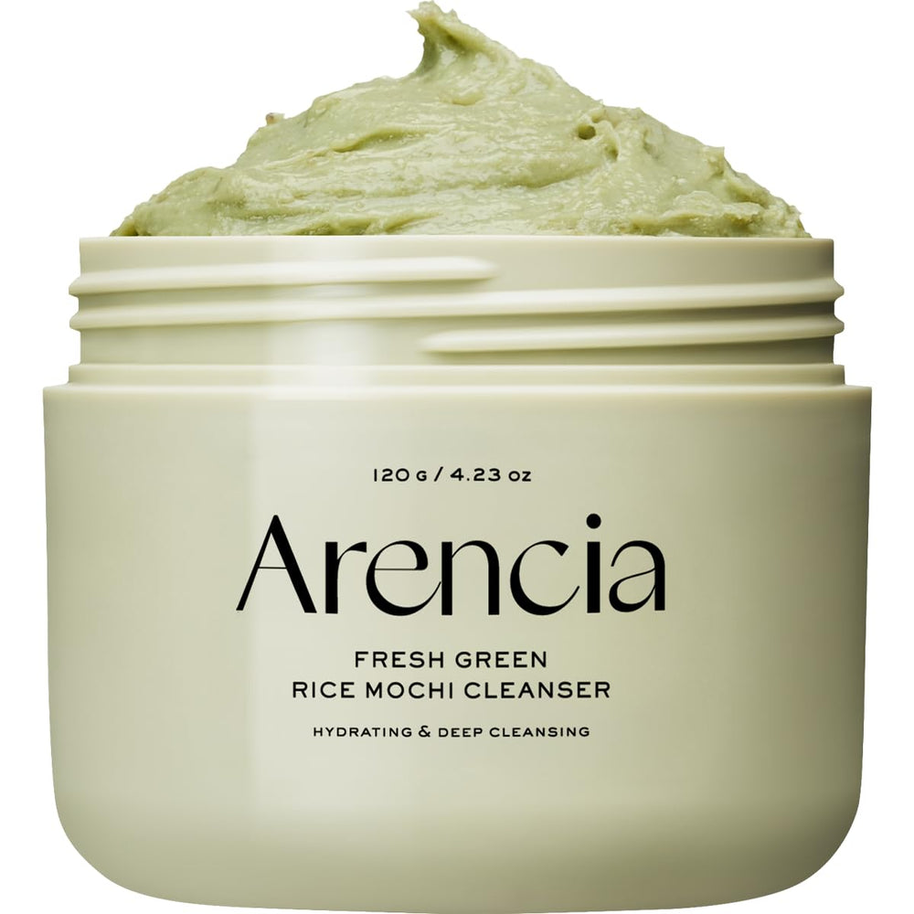 ARENCIA Arencia limpiador facial arroz mochi, enfocado en el empaque para la rutina diaria.