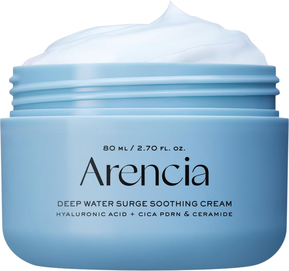 ARENCIA Deep Water Surge Cream jar closeup showing rich hydration for dry skin