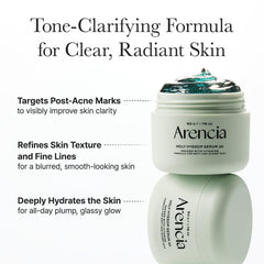 ARENCIA Glow Hyssop serum texture applied on skin demonstrates glow boost