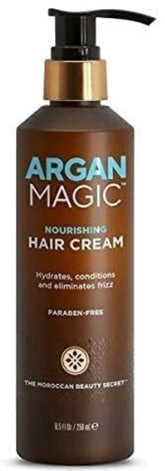 Argan Magic crema nutritiva para cabello, botella visible, hidrata profundamente el cabello
