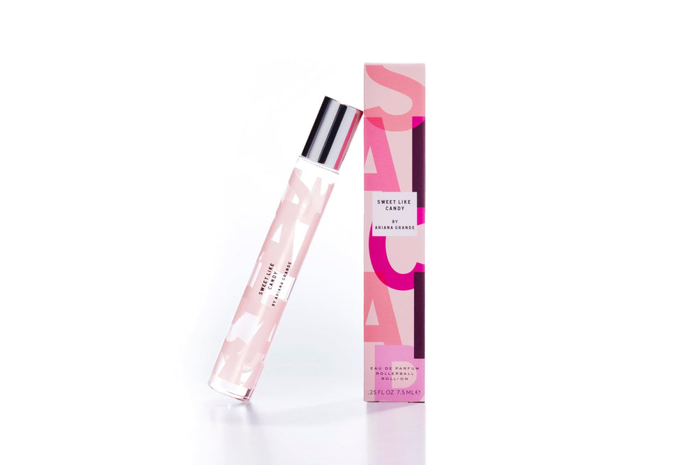 Ariana Grande Sweet Like Candy rollerball bottle, ideal for on-the-go fruity fragrance.