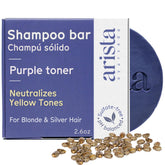 Barra de champú morada de Arista Ayurveda neutraliza tonos indeseados y realza brillo.