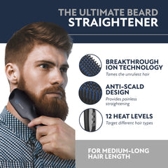 Arkam beard straightener kit digital screen shows heat level and rapid heating.