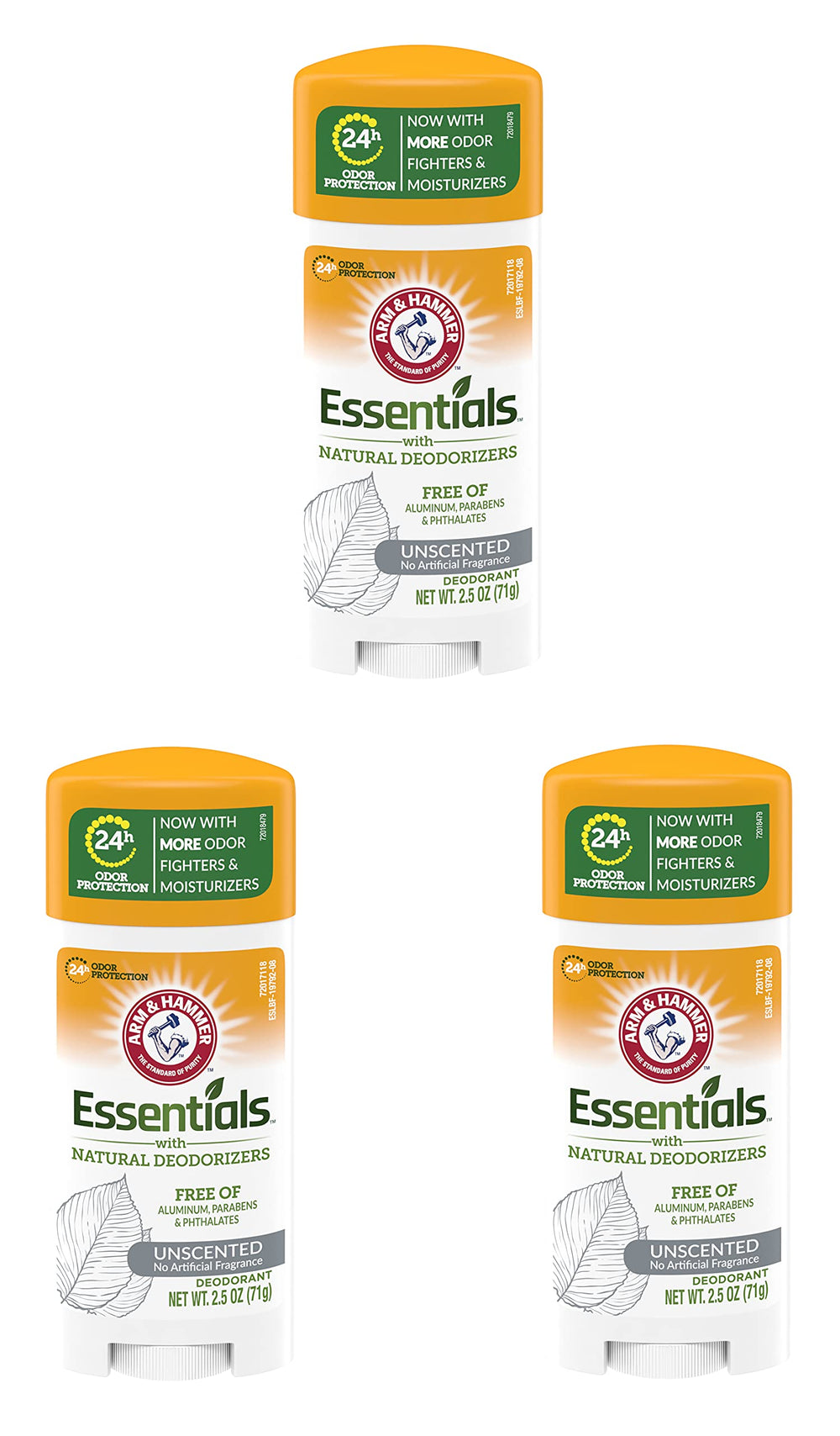 Arm & Hammer Desodorante Essentials sin fragancia, envase ovalado, aplicación suave diaria