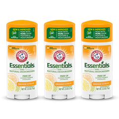 Arm and Hammer Essentials orange citrus deodorant in oval pack; daily freshness.