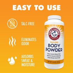 Arm & Hammer polvo corporal sin talco, absorbe sudor para mantenerte seco.