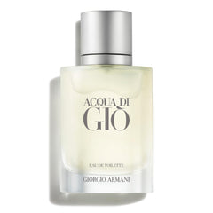 Armani Beauty Acqua di Gio bottle closeup highlights fresh citrus notes and premium design.