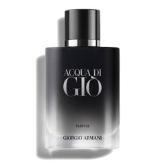 Armani Beauty Acqua di Giò Parfum bottle front evokes fresh, enduring marine notes.