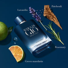 Armani Beauty Acqua di Giò Profondo packaging box highlights premium design and refill-friendly option.