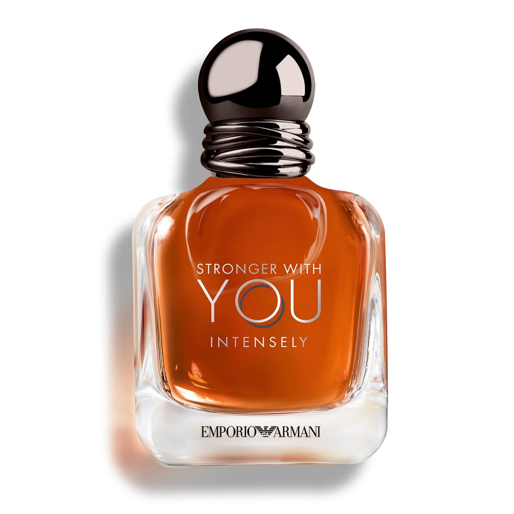 Armani Beauty Stronger With You Intensely bottle front with masculine presence.