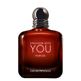 Armani Beauty Stronger with You Parfum bottle front showing bold masculine presence for evening wear