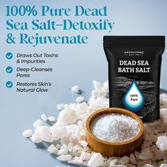 Aromasong Dead Sea salt bath pack open showing resealable packaging preserves freshness